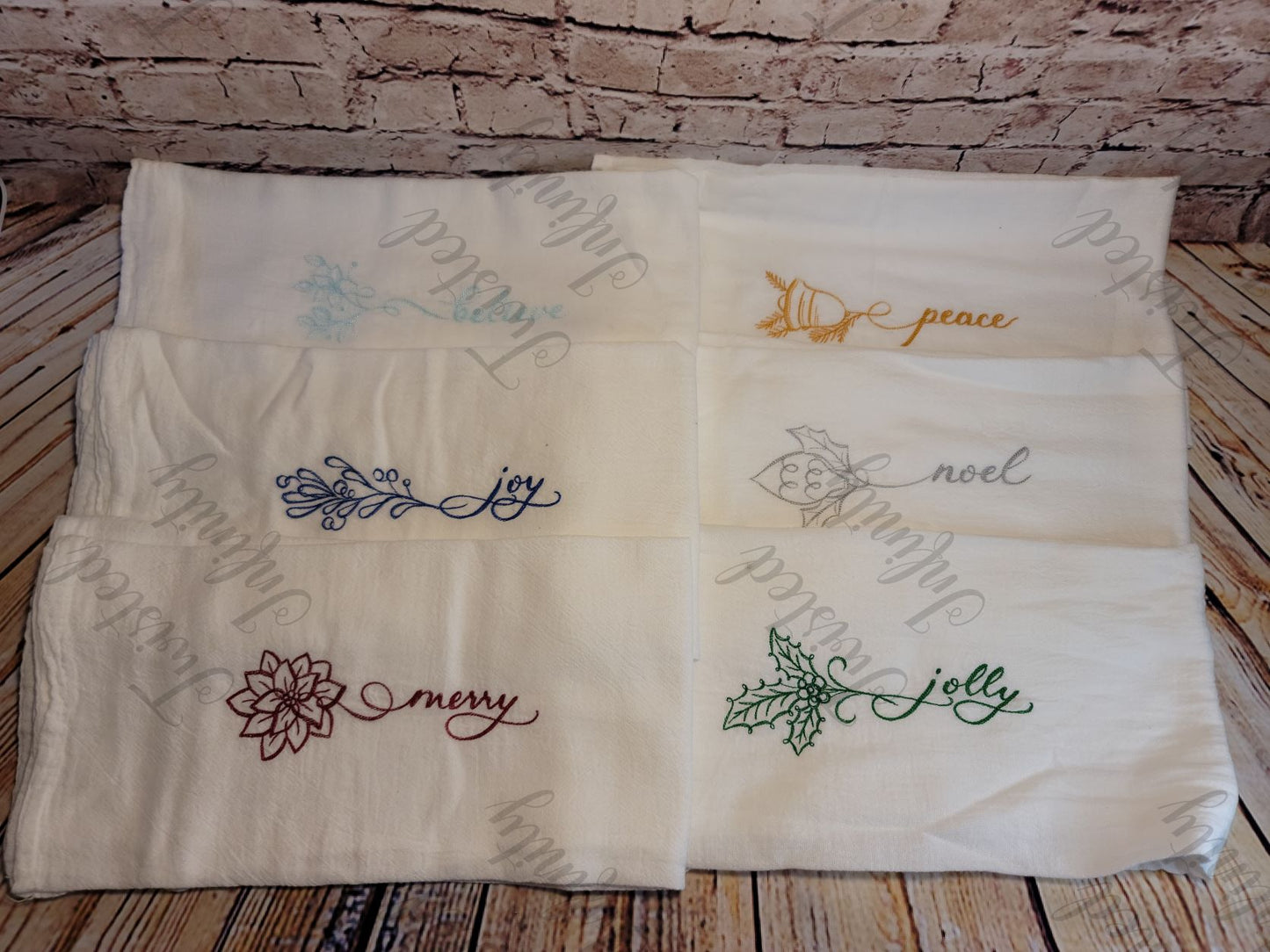 Word Art Christmas Embroidered Flour Sack Towels