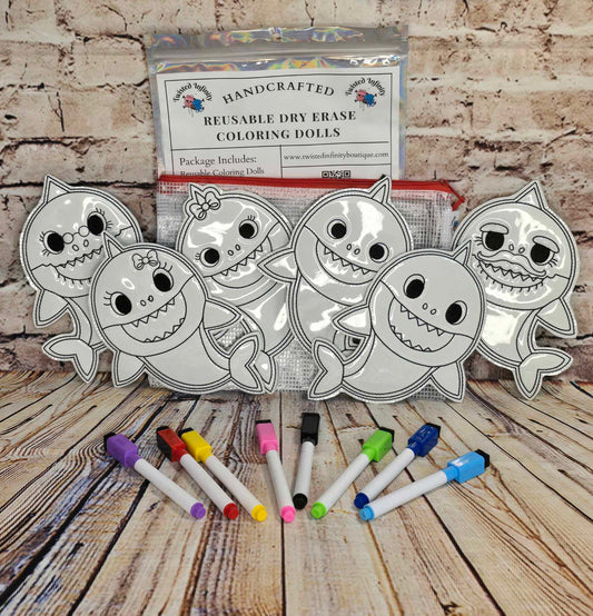 Baby Shark Styled Dry Erase Coloring Dolls