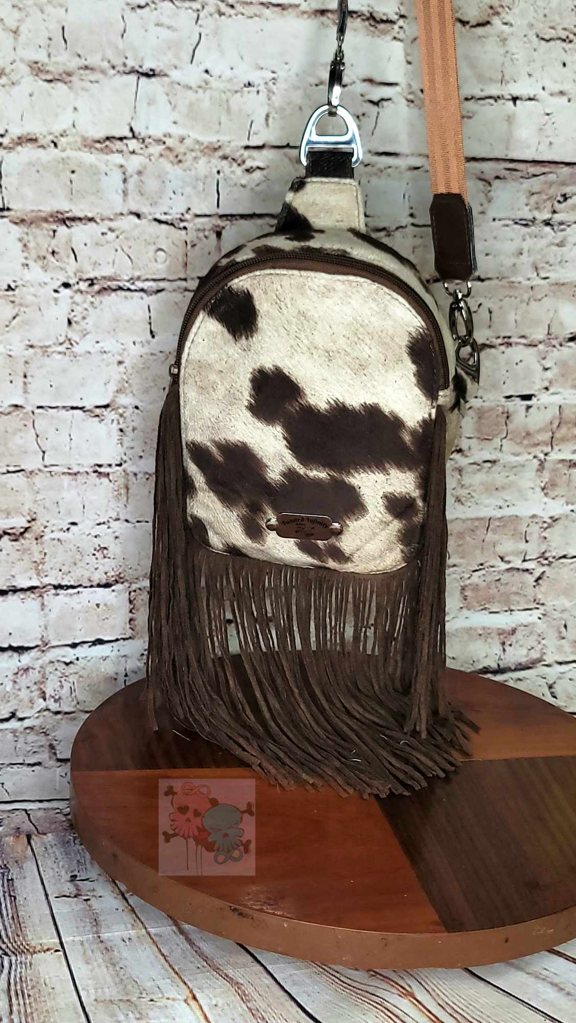 Vegan Suede Cow Fringe Sling Bag