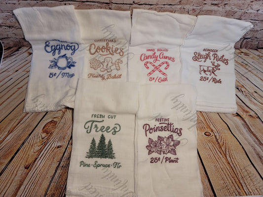 Vintage Christmas Embroidered Flour Sack Towels